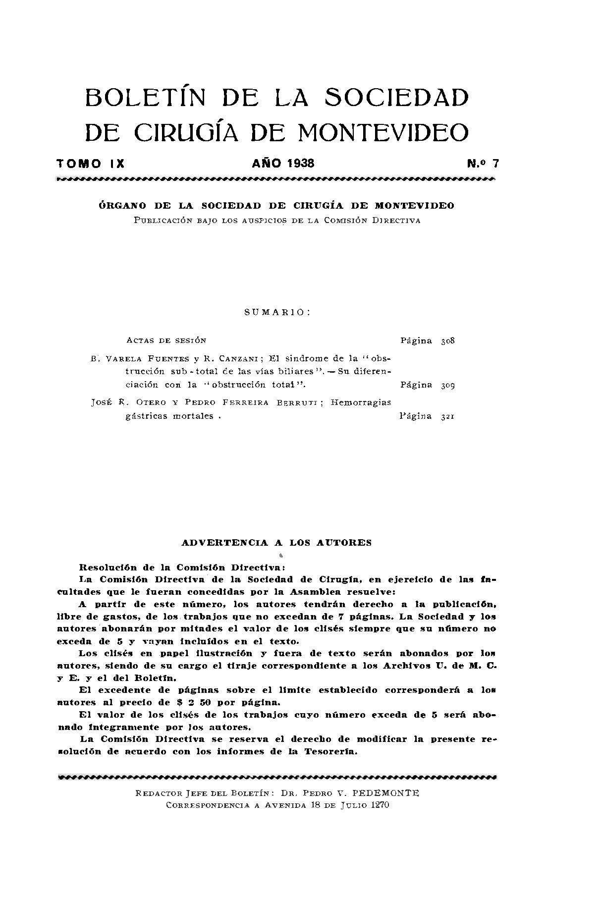 					View Vol. 9 No. 7 (1938): Revista Cirugía del Uruguay
				
