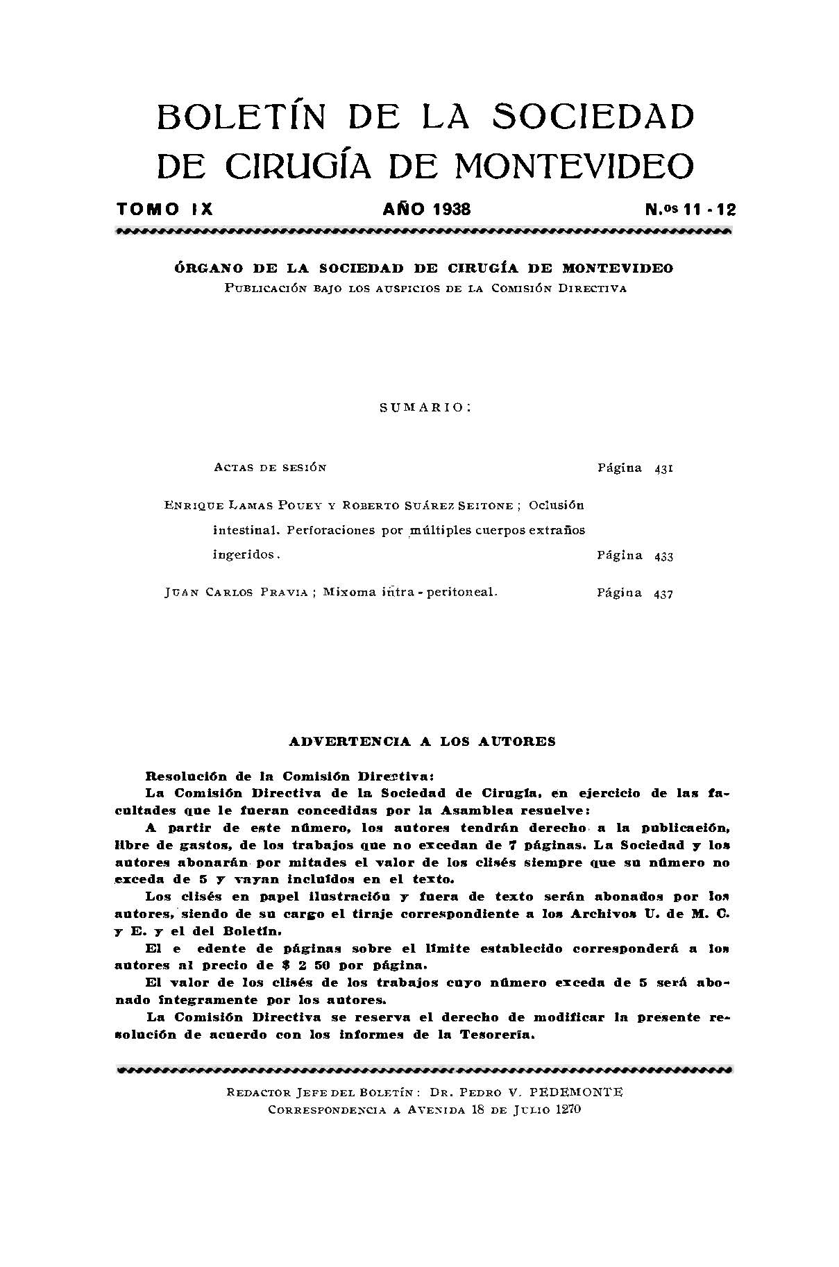 					View Vol. 9 No. 11-12 (1938): Revista Cirugía del Uruguay
				