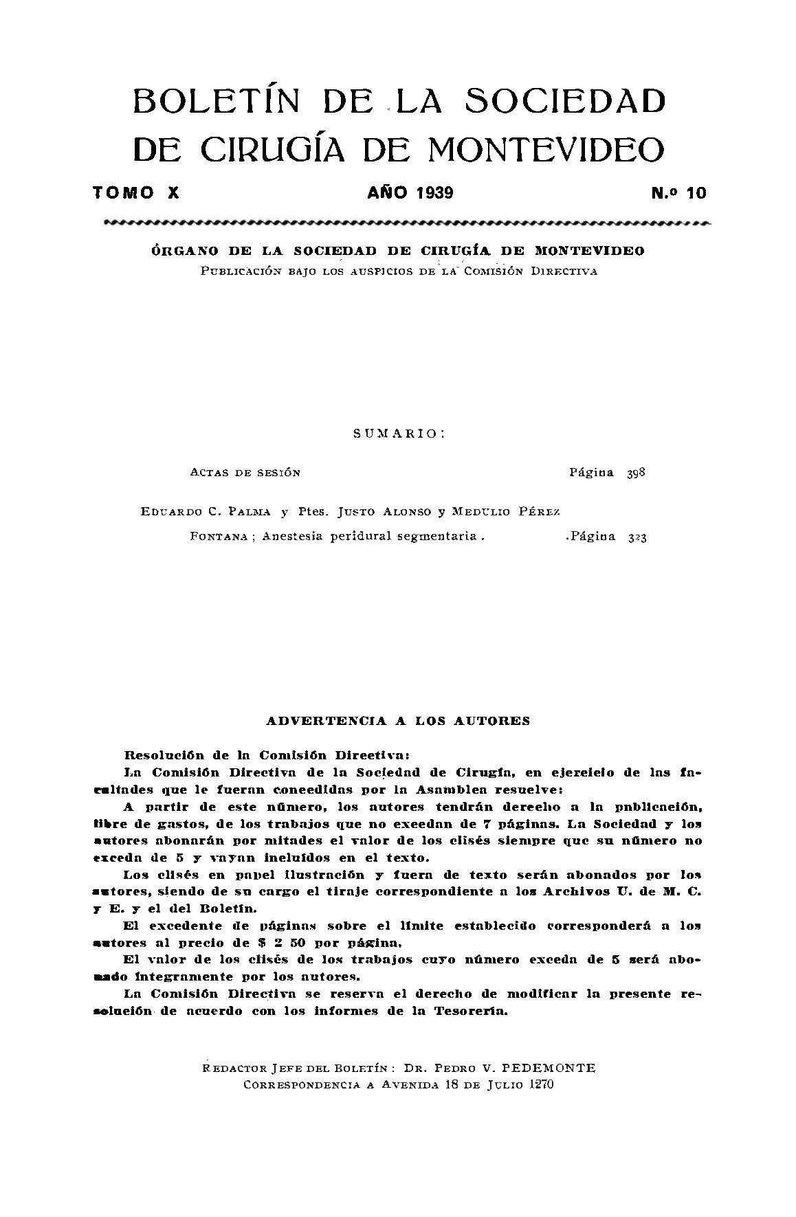 					View Vol. 10 No. 10 (1939): Revista Cirugía del Uruguay
				