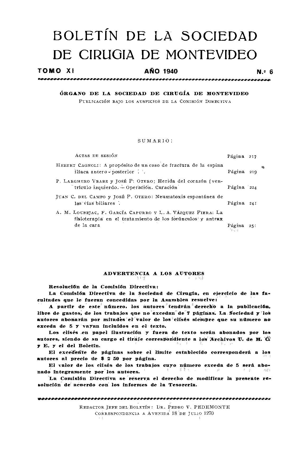 					View Vol. 11 No. 6 (1940): Boletín de la Sociedad de Cirugía de Montevideo
				