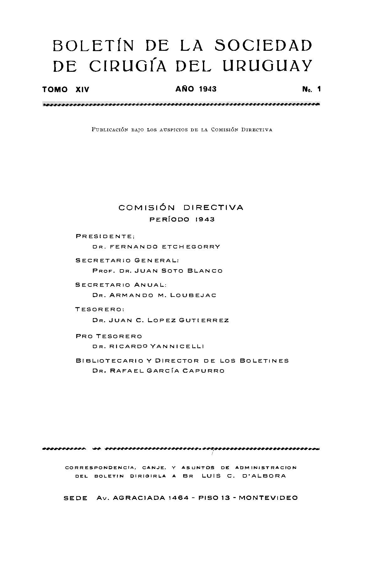 					Visualizar v. 14 n. 1 (1943): Boletín de la Sociedad de Cirugía del Uruguay
				