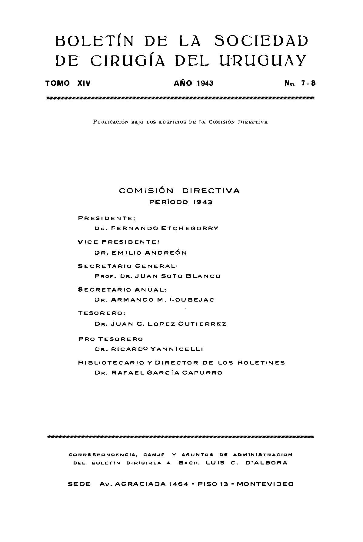 					View Vol. 14 No. 7-8 (1943): Boletín de la Sociedad de Cirugía del Uruguay
				