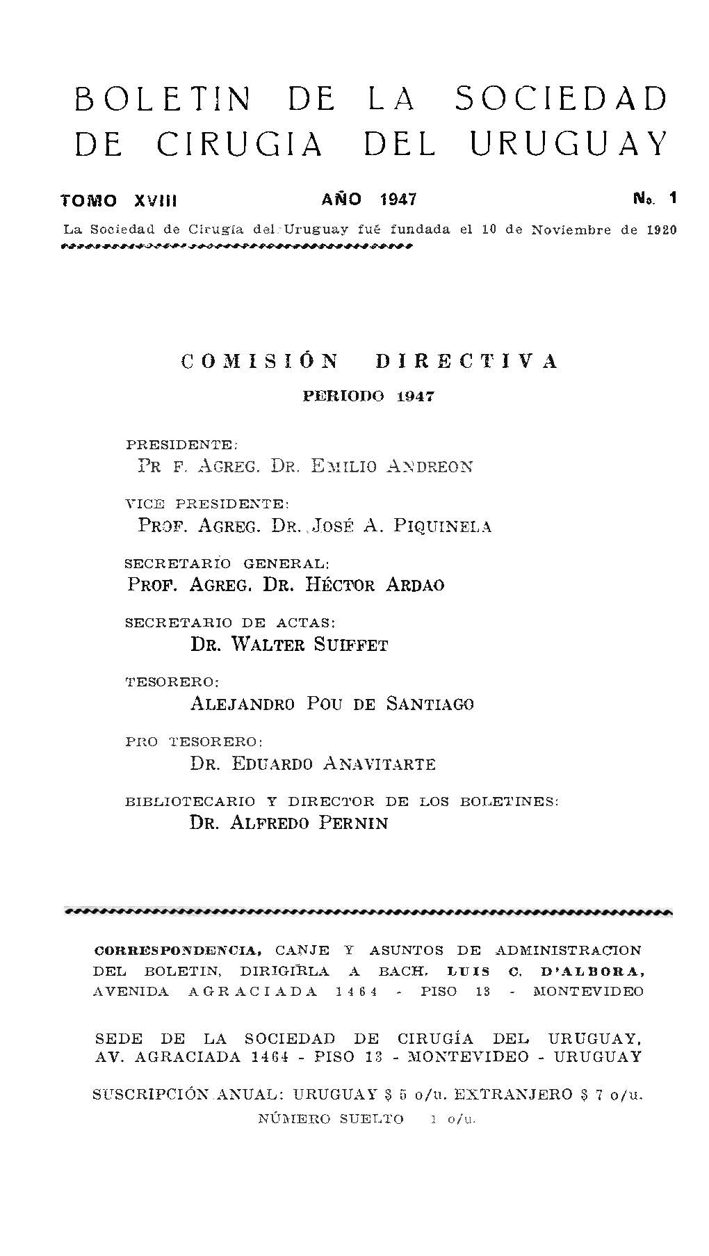 					View Vol. 18 No. 1 (1947): Boletín de la Sociedad de Cirugía del Uruguay
				