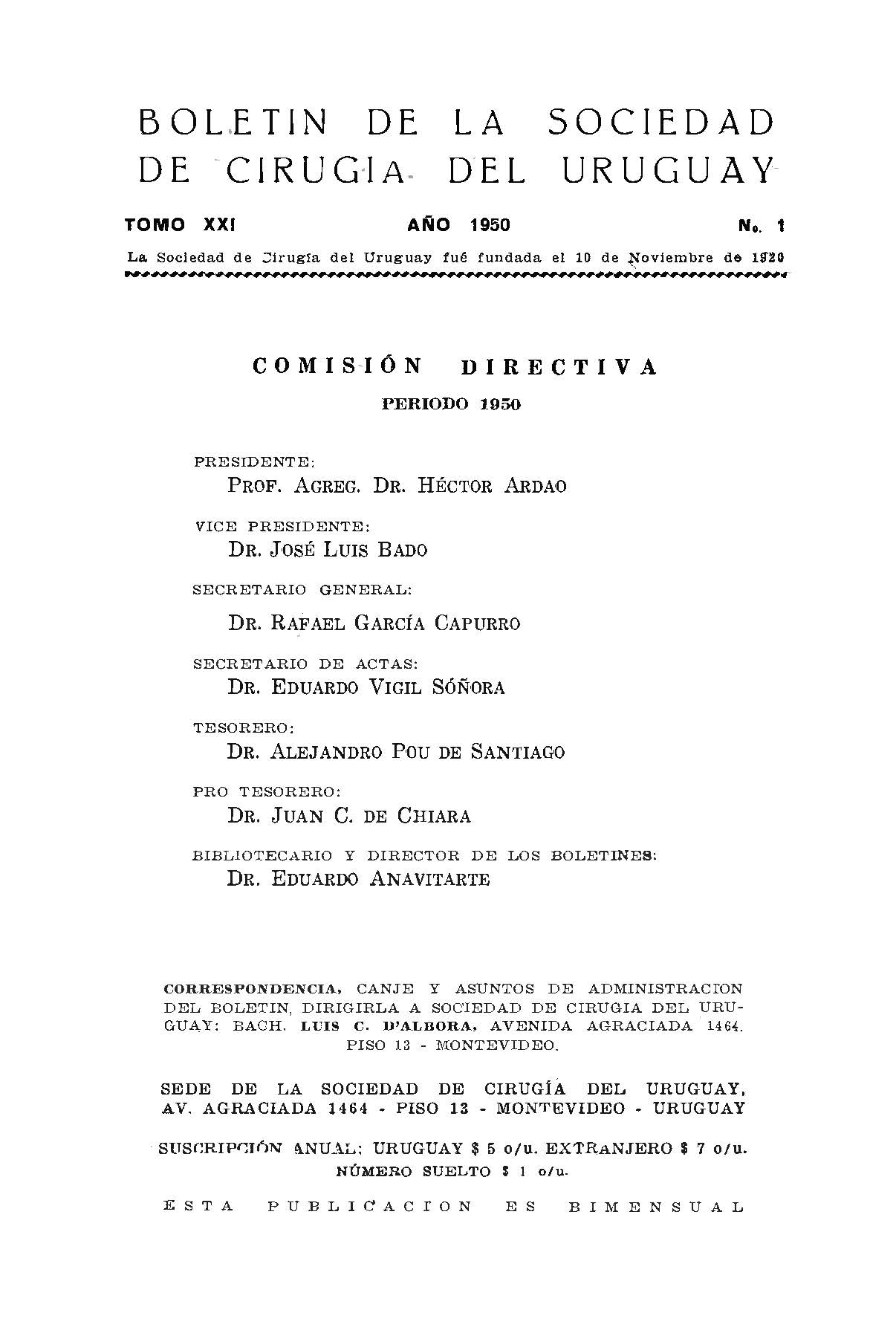 					View Vol. 21 No. 1 (1950): Revista Cirugía del Uruguay
				