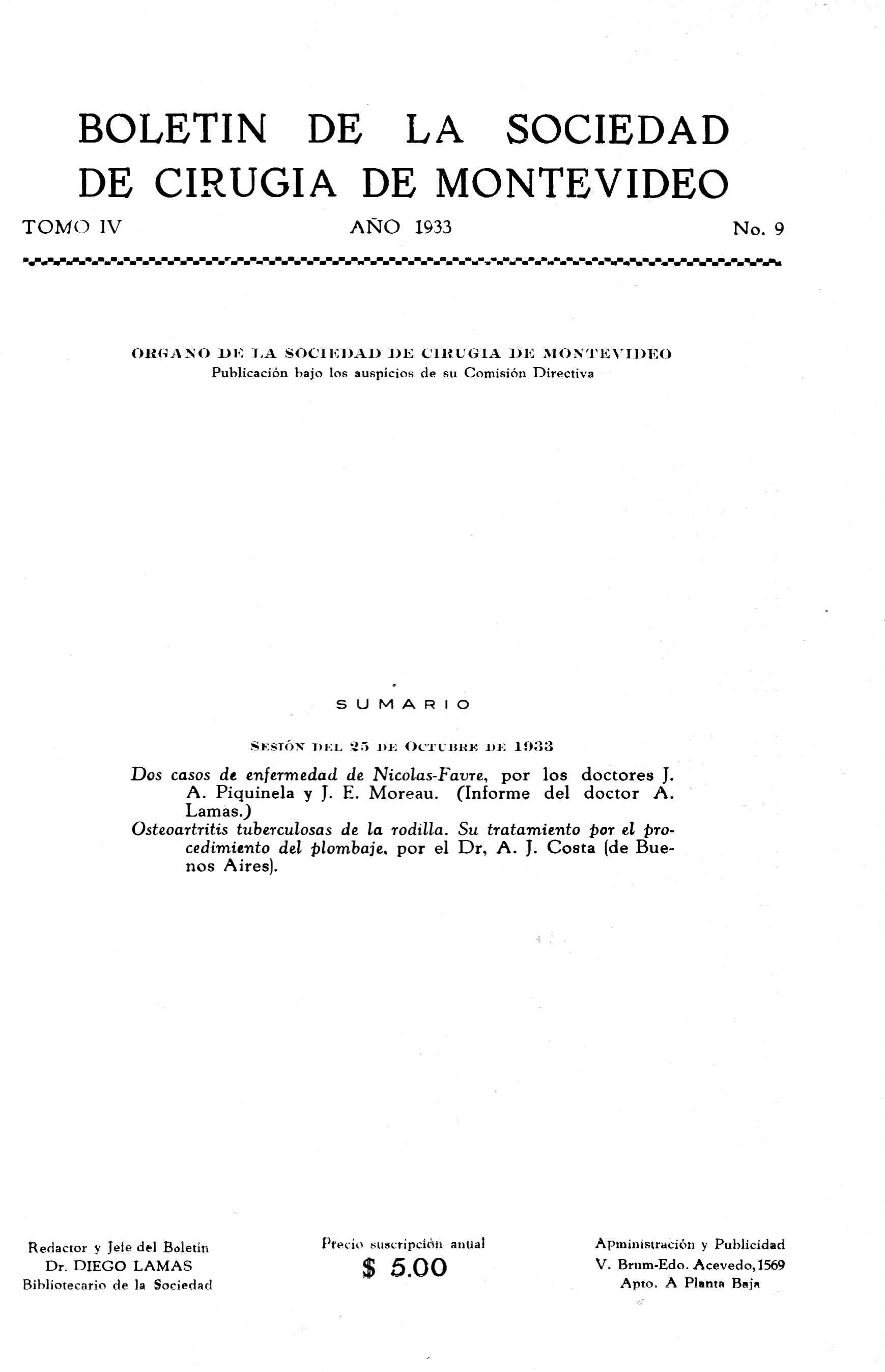 					View Vol. 4 No. 9 (1933): Revista Cirugía del Uruguay
				