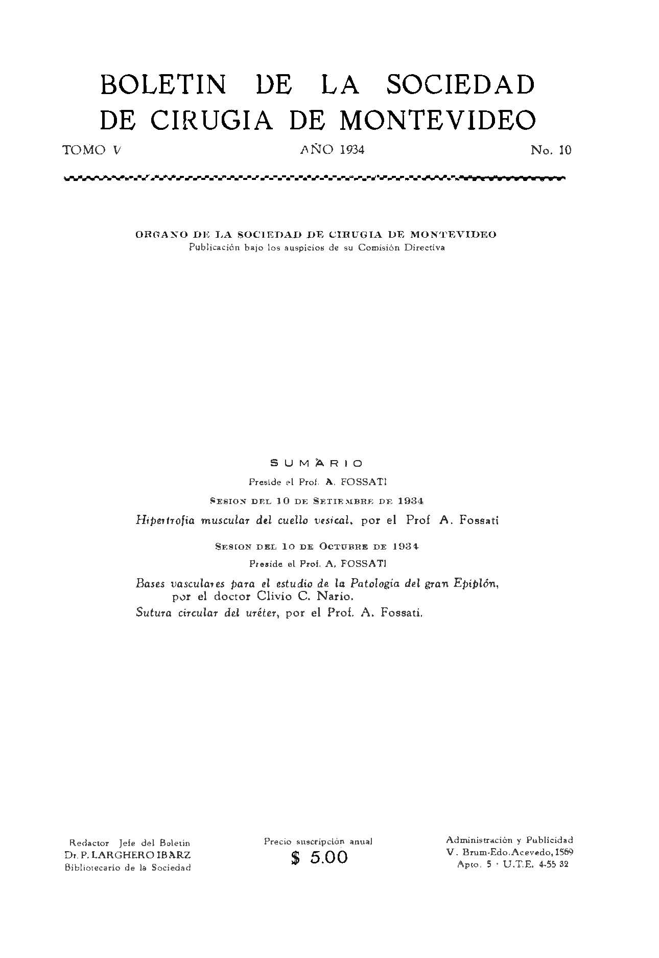 					View Vol. 5 No. 10 (1934): Revista Cirugía del Uruguay
				