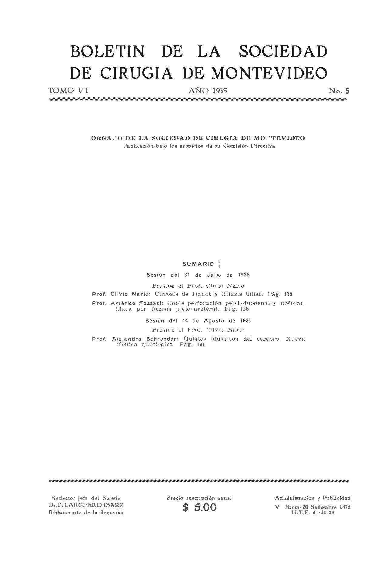 					View Vol. 6 No. 5 (1935): Revista Cirugía del Uruguay
				