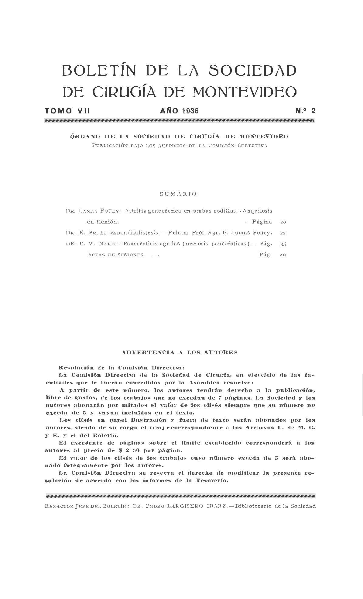 					View Vol. 7 No. 2 (1936): Revista Cirugía del Uruguay
				