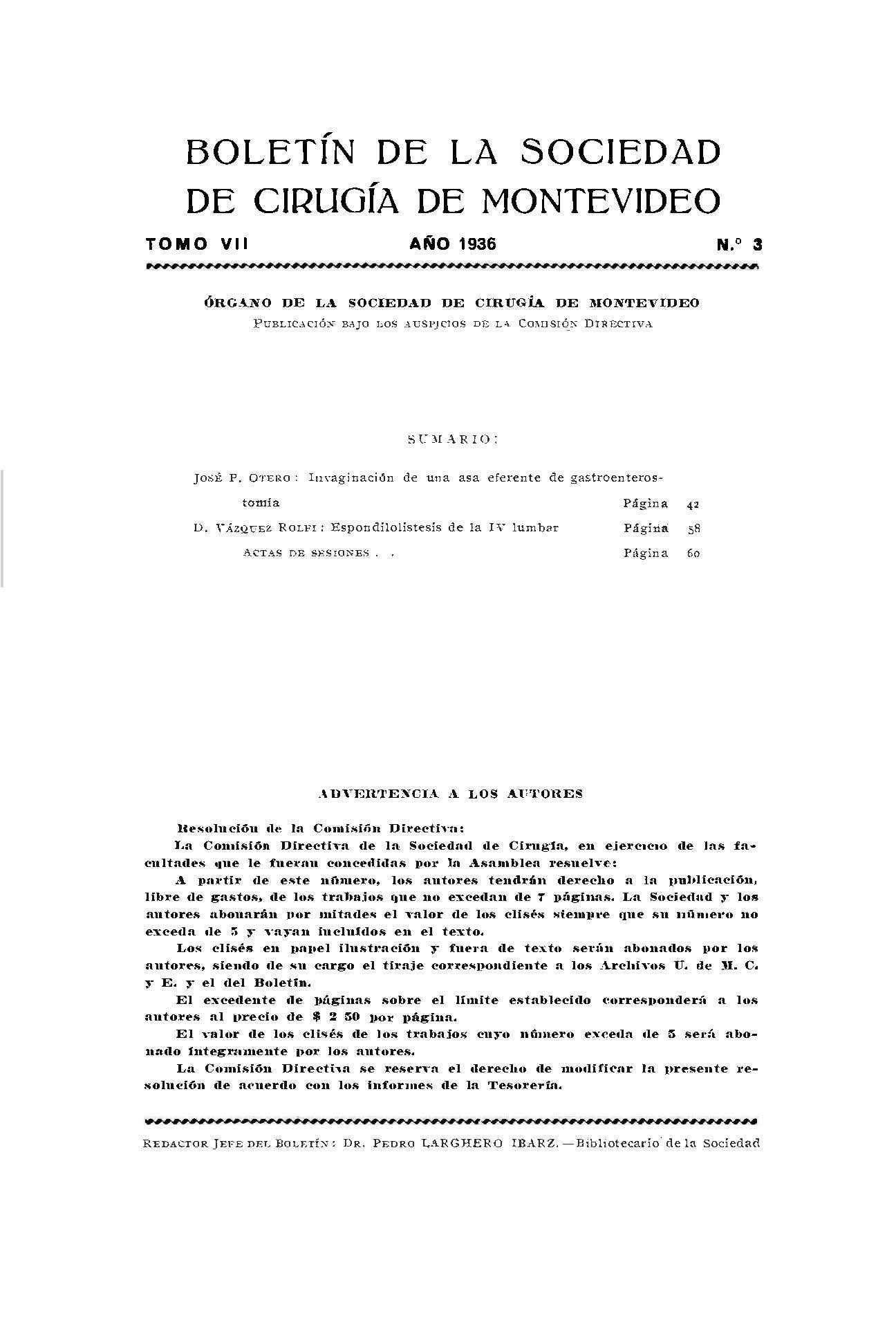 					View Vol. 7 No. 3 (1936): Revista Cirugía del Uruguay
				