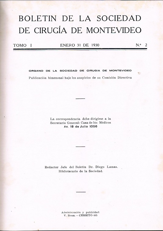 					View Vol. 1 No. 2 (1930): Boletín de la Sociedad de Cirugía de Montevideo
				