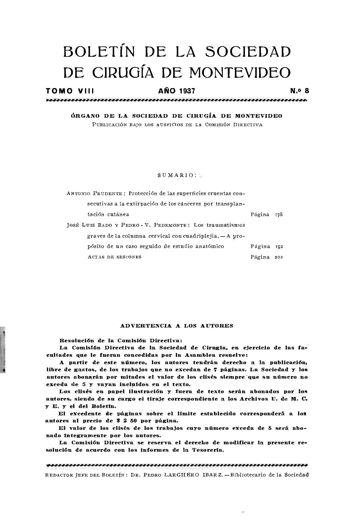 					View Vol. 8 No. 8 (1937): Revista Cirugía del Uruguay
				